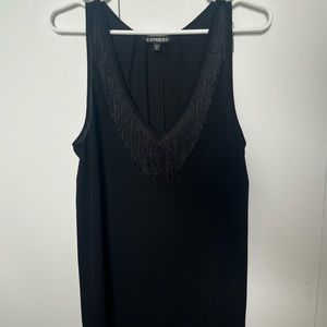 Black Top with Fringe Neckline